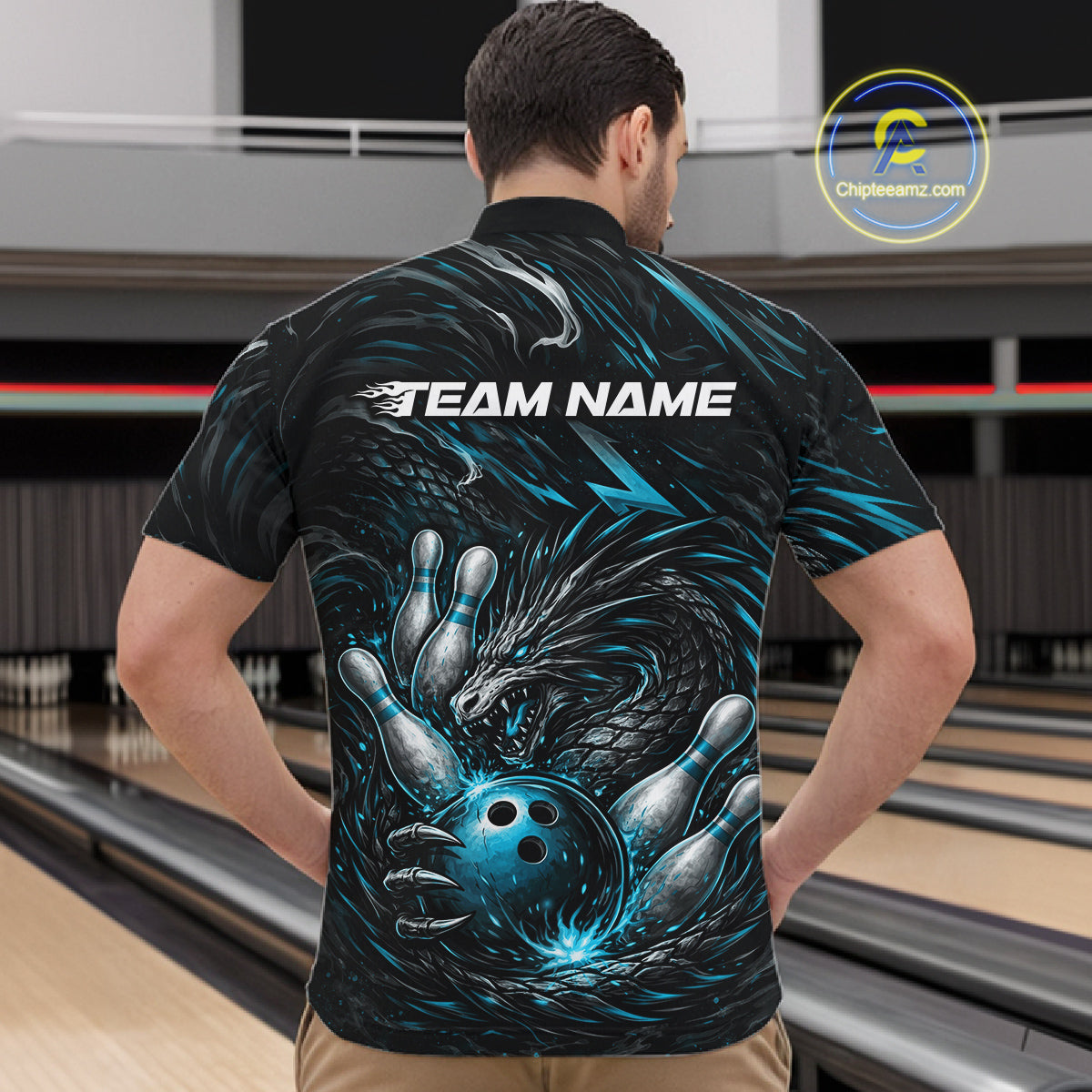 Custom Turquoise Blue Dragon Bowling Jerseys, Dragon Bowling Team Men Quarter-Zip Shirt IPHW10363