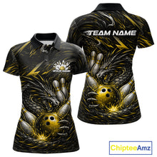 Load image into Gallery viewer, Custom Black And Gold Dragon Bowling Jerseys, Dragon Bowling Team Women Polo Shirt IPHW10364