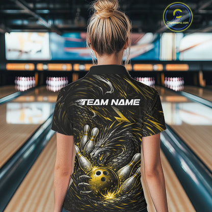Custom Black And Gold Dragon Bowling Jersey, Dragon Bowling Team Women Quarter-Zip Shirt IPHW10364