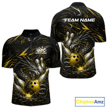 Load image into Gallery viewer, Custom Black And Gold Dragon Bowling Jerseys, Dragon Bowling Team Men Quarter-Zip Shirt IPHW10364