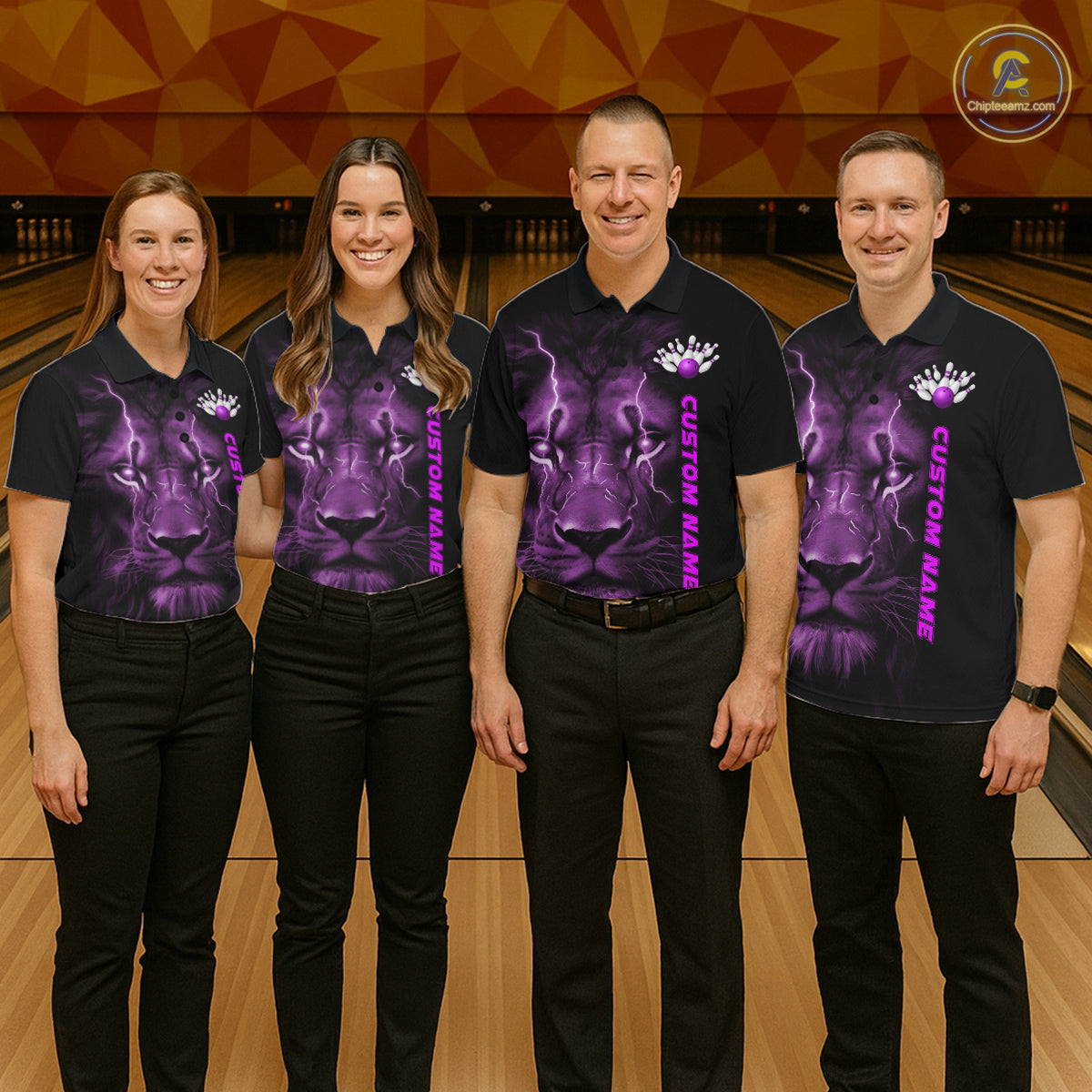 Custom Purple Thunder Lightning Lion Bowling Shirt For Men, Lion Bowling Team Jerseys IPHW10667