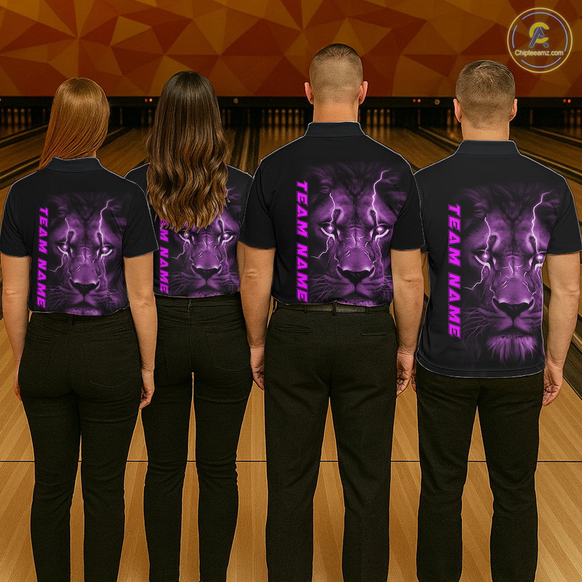 Custom Purple Thunder Lightning Lion Bowling Shirt For Men, Lion Bowling Team Jerseys IPHW10667
