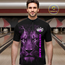 Load image into Gallery viewer, Custom Purple Thunder Lightning Lion Bowling Shirt For Men, Lion Bowling Team Jerseys IPHW10667