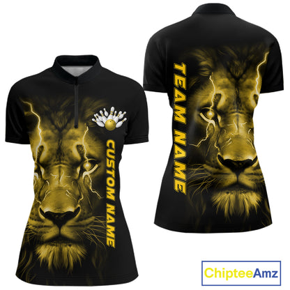 Custom Yellow Thunder Lightning Lion Bowling Shirt For Women, Lion Bowling Team Jerseys IPHW10668