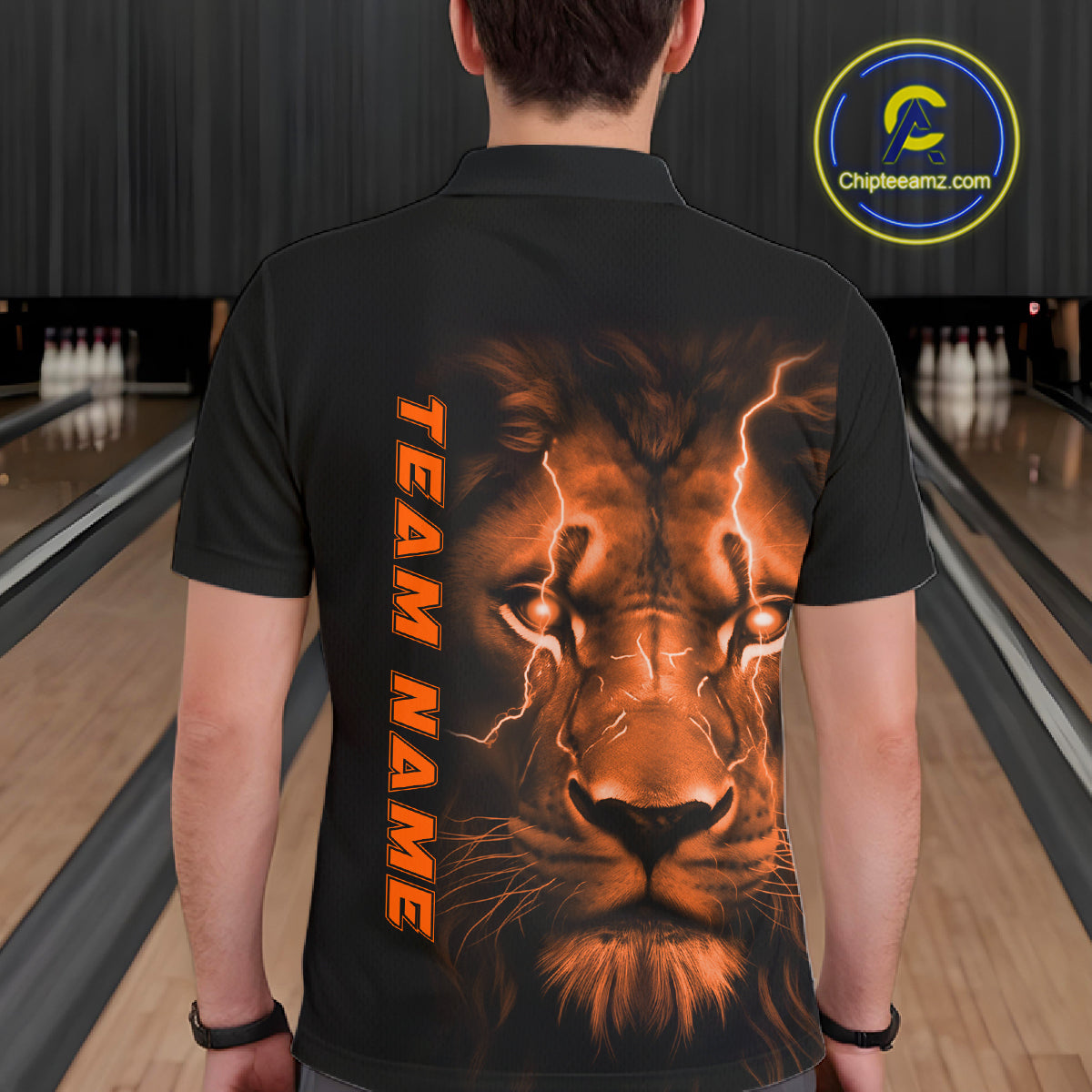 Custom Orange Thunder Lightning Lion Bowling Shirt For Men, Lion Bowling Team Jerseys IPHW10669