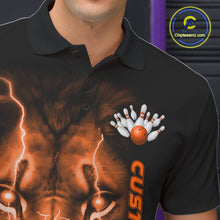 Load image into Gallery viewer, Custom Orange Thunder Lightning Lion Bowling Shirt For Men, Lion Bowling Team Jerseys IPHW10669