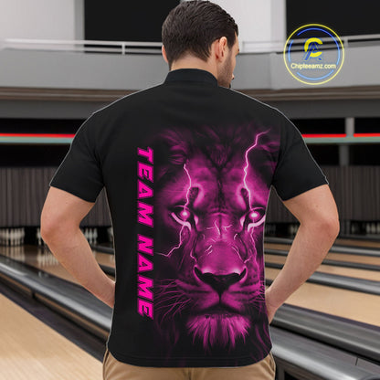 Custom Pink Thunder Lightning Lion Bowling Shirt For Men, Lion Bowling Team Jerseys IPHW10670