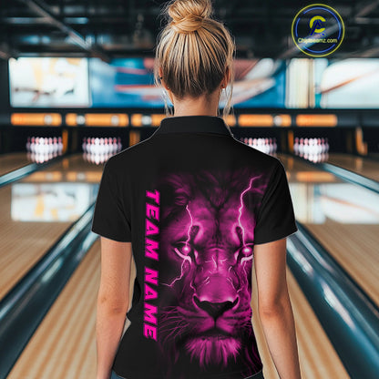 Custom Pink Thunder Lightning Lion Bowling Shirt For Women, Lion Bowling Team Jerseys IPHW10670
