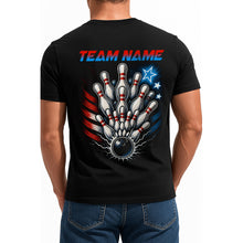 Load image into Gallery viewer, Custom Bowling T-Shirts For Men, Patriotic US Bowling Style With American Flag IPHW9071