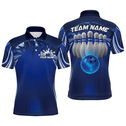 Custom Blue Bowling Tournament Bowling Polo Shirts For Men With Team Name IPHW9280
