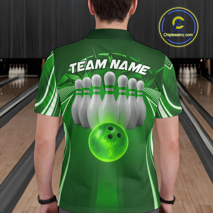 Custom Green Bowling Tournament Bowling Polo Shirts For Men With Team Name IPHW9281