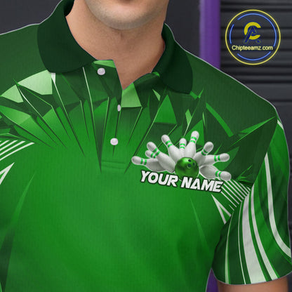 Custom Green Bowling Tournament Bowling Polo Shirts For Men With Team Name IPHW9281
