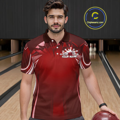 Custom Red Bowling Tournament Bowling Polo Shirts For Men With Team Name IPHW9282