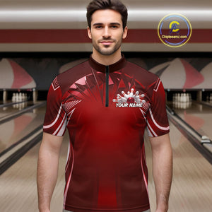 Custom Red Bowling Tournament Bowling Quarter-Zip Shirts For Men With Team Name IPHW9282
