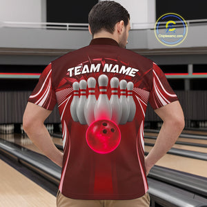 Custom Red Bowling Tournament Bowling Quarter-Zip Shirts For Men With Team Name IPHW9282