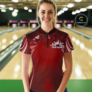 Custom Red Bowling Tournament Bowling Women Quarter-Zip Shirts With Team Name IPHW9282