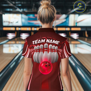 Custom Red Bowling Tournament Bowling Women Quarter-Zip Shirts With Team Name IPHW9282
