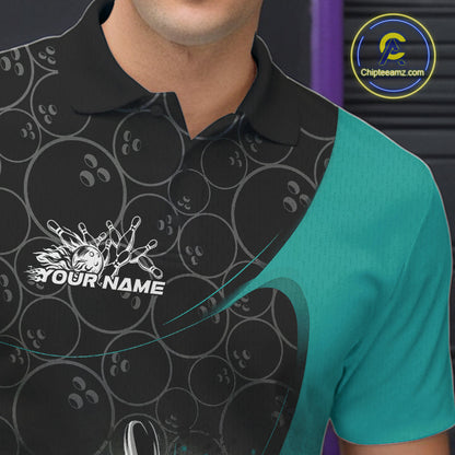 Custom Blue Bowling Team Polo Shirts For Men, Bowling Pattern Bowling League Shirt IPHW9625