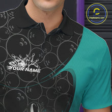 Load image into Gallery viewer, Custom Blue Bowling Team Polo Shirts For Men, Bowling Pattern Bowling League Shirt IPHW9625