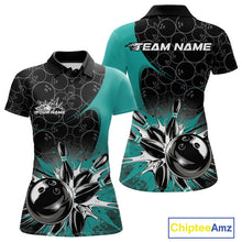 Load image into Gallery viewer, Custom Blue Bowling Team Polo Shirts For Women, Bowling Pattern Bowling League Shirt IPHW9625