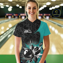 Load image into Gallery viewer, Custom Blue Bowling Team Women Quarter Zip Shirt, Bowling Pattern Bowling League Shirt IPHW9625