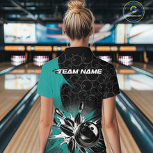 Load image into Gallery viewer, Custom Blue Bowling Team Women Quarter Zip Shirt, Bowling Pattern Bowling League Shirt IPHW9625