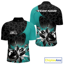 Load image into Gallery viewer, Custom Blue Bowling Team Quarter-Zip Shirts For Men, Bowling Pattern Bowling League Shirt IPHW9625
