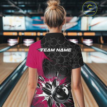 Load image into Gallery viewer, Custom Pink Bowling Team Polo Shirts For Women, Bowling Pattern Bowling League Shirt IPHW9626