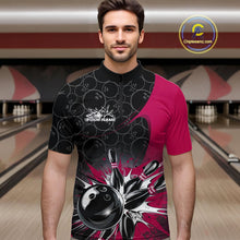 Load image into Gallery viewer, Custom Pink Bowling Team Quarter-Zip Shirts For Men, Bowling Pattern Bowling League Shirt IPHW9626