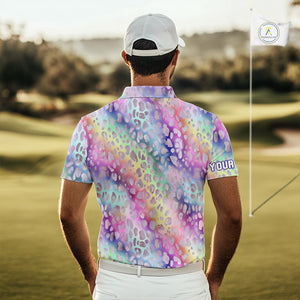 Colorful Neon Rainbow leopard pattern Mens Golf Polo Shirts Custom men's golf outfits, cool golf gift NQS10244
