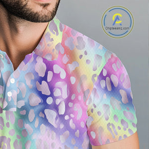 Colorful Neon Rainbow leopard pattern Mens Golf Polo Shirts Custom men's golf outfits, cool golf gift NQS10244