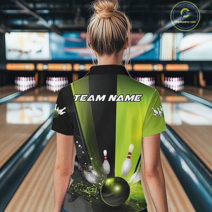 Custom Black And Green Bowling Jerseys, Glowing Motion Bowling Women Quarter-Zip Shirt IPHW9443