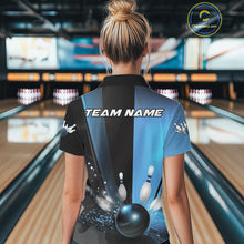 Load image into Gallery viewer, Custom Black And Blue Bowling Jerseys, Glowing Motion Graphic Bowling Women Polo Shirt IPHW9444
