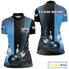 Load image into Gallery viewer, Custom Black And Blue Bowling Jerseys, Glowing Motion Bowling Women Quarter-Zip Shirt IPHW9444