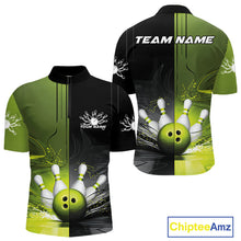 Load image into Gallery viewer, Half Black Half Green Custom Bowling Team Quarter-Zip Shirts For Men, Bowling Tournament Shirt IPHW9445