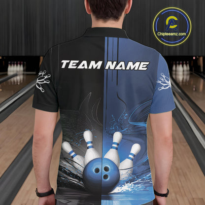 Half Black Half Blue Custom Bowling Team Polo Shirts For Men, Bowling Tournament Shirt IPHW9446