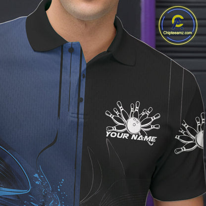 Half Black Half Blue Custom Bowling Team Polo Shirts For Men, Bowling Tournament Shirt IPHW9446
