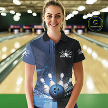 Load image into Gallery viewer, Half Black Half Blue Custom Bowling Team Polo Shirts For Women, Bowling Tournament Shirt IPHW9446