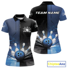 Load image into Gallery viewer, Half Black Half Blue Custom Bowling Team Polo Shirts For Women, Bowling Tournament Shirt IPHW9446