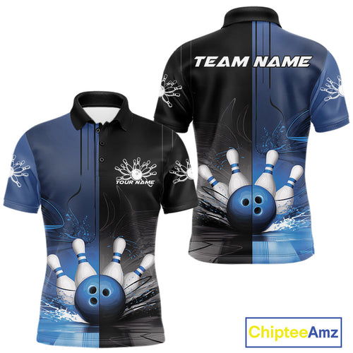 Half Black Half Blue Custom Bowling Team Polo Shirts For Men, Bowling Tournament Shirt IPHW9446