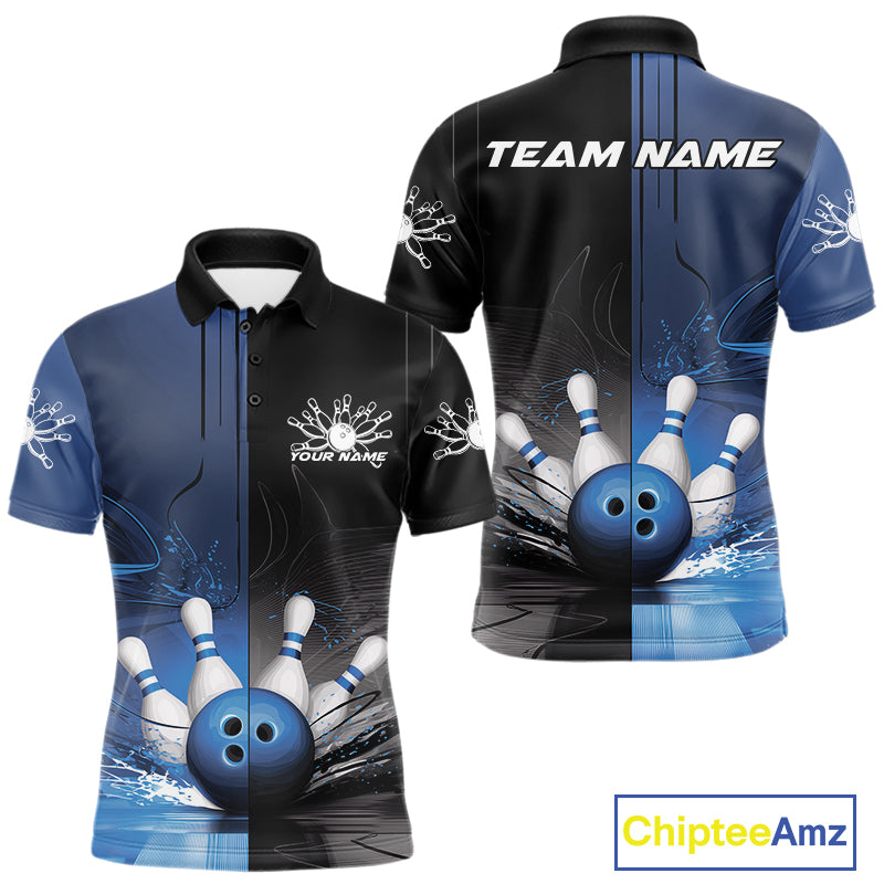 Half Black Half Blue Custom Bowling Team Polo Shirts For Men, Bowling Tournament Shirt IPHW9446
