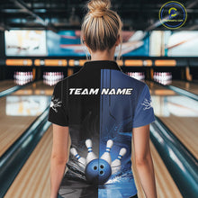 Load image into Gallery viewer, Half Black Half Blue Custom Bowling Women Quarter-Zip Shirt, Bowling Tournament Shirt IPHW9446