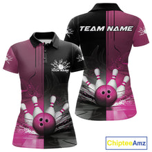 Load image into Gallery viewer, Half Black Half Pink Custom Bowling Team Polo Shirts For Women, Bowling Tournament Shirt IPHW9447