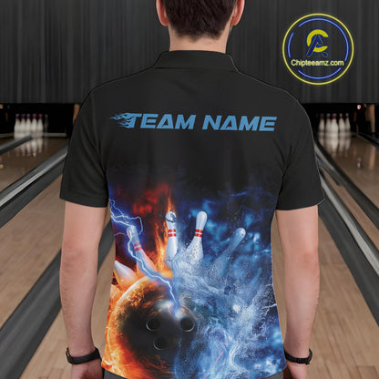Custom Water And Fire Bowling Team Polo Shirts For Men, Thunder Lightning Bowling Uniform IPHW9449