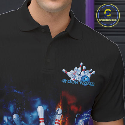 Custom Water And Fire Bowling Team Polo Shirts For Men, Thunder Lightning Bowling Uniform IPHW9449