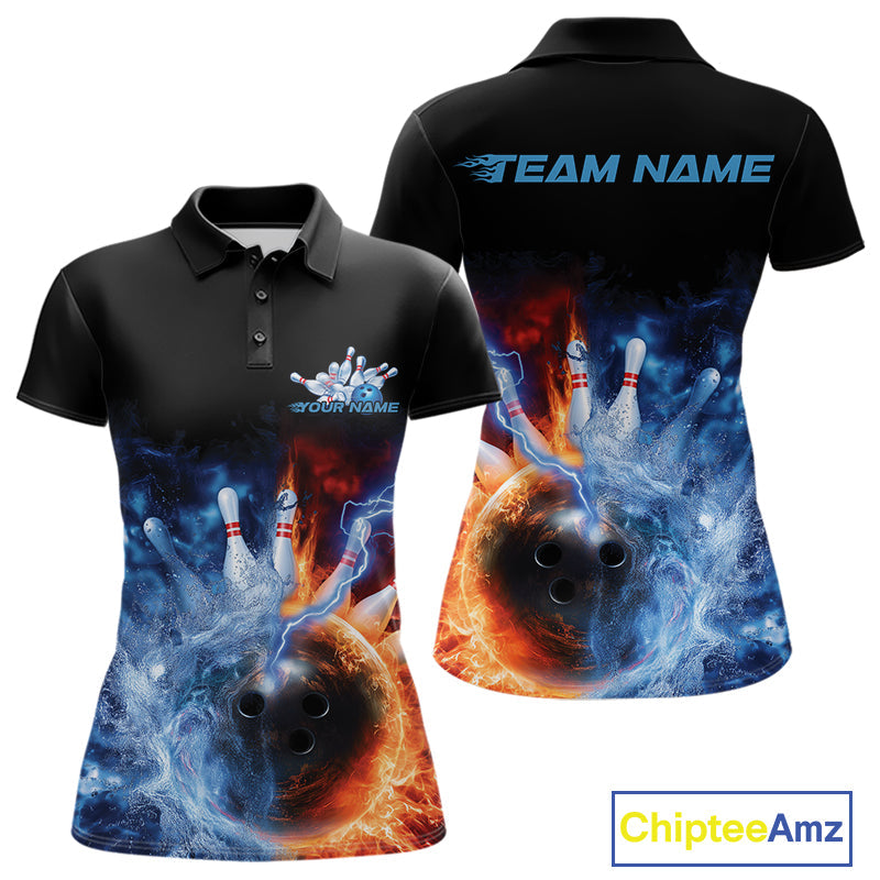 Custom Water And Fire Bowling Team Women Polo Shirts, Thunder Lightning Bowling Uniform IPHW9449