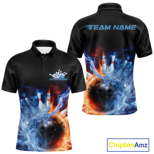 Custom Water And Fire Bowling Team Polo Shirts For Men, Thunder Lightning Bowling Uniform IPHW9449