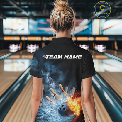 Custom Water And Fire Bowling Team Women Polo Shirts, Thunder Lightning Bowling Uniform IPHW9450