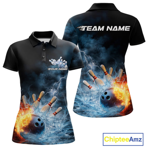Custom Water And Fire Bowling Team Women Polo Shirts, Thunder Lightning Bowling Uniform IPHW9450