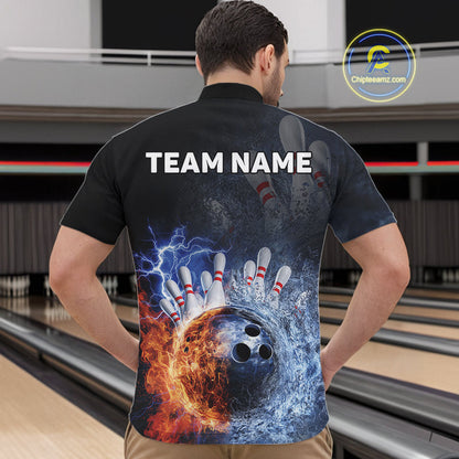 Custom Lightning, Fire And Water Splash Energy Burst Bowling Team Quarter-Zip Shirts For Men IPHW9451